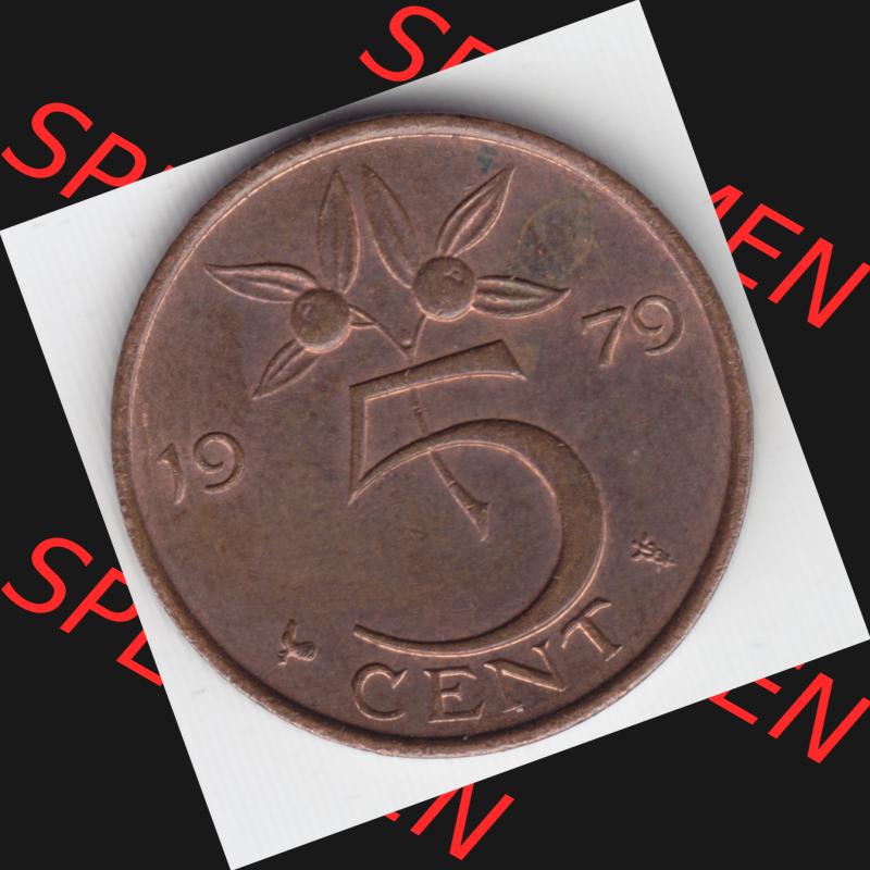Münzen Niederlande Umlaufmünze 1979, 5 Cent, Bild mit Vorderseite der Münze als Bildmaterial Sammlung