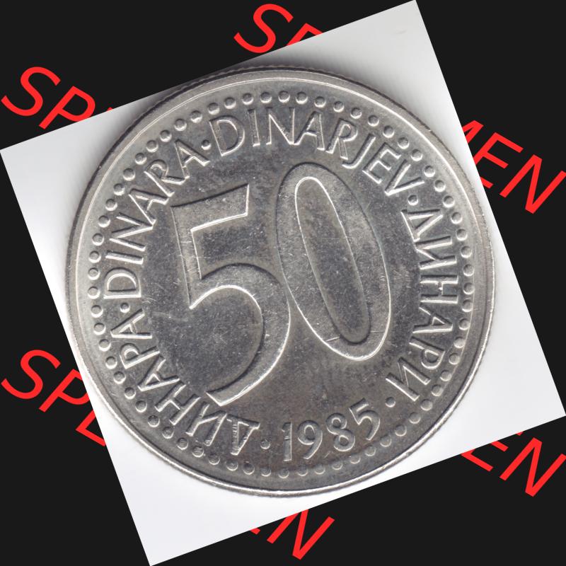 Münzen Jugoslawien Umlaufmünze 1985, 50 Dinara, Dinarjev, Bild mit Vorderseite der Münze als Bildmaterial Sammlung
