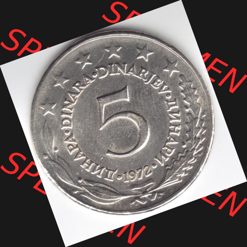 Münzen Jugoslawien Umlaufmünze 197, Bild mit Rückseite der Münze zum Download, 5 Dinara, Dinarjev, Bild mit Vorderseite der Münze zum Download Sammlung