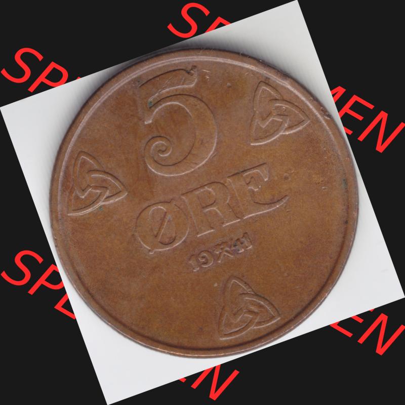 Münzen Norwegen Umlaufmünze 1941-1945 5 Öre 1941, Bild mit Vorderseite der Münze aus Norwegen als Bildmaterial, für dich selbst Sammlung