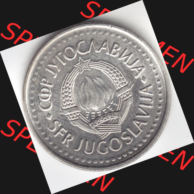 Münzen Jugoslawien Umlaufmünze 1987, 10 Dinara, Dinarjev, Bild mit Rückseite der Münze als Bildmaterial Sammlung