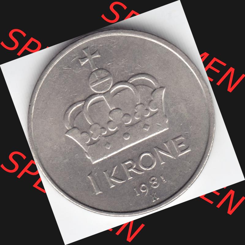 Münzen Norwegen Umlaufmünze 1974-1991, 1 Krone, Kronen 1981, Bild mit Vorderseite der Münze aus Norwegen als Bildmaterial, für dich selbst Sammlung