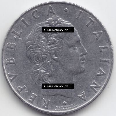 Münzen Italien Umlaufmünze 1954-1989, 50 Lire Kursmünze 1956. Rückseite der alten italienischen Münze aus Italien in der italienischen Lira-Währung zum katalogisieren... Sammlung