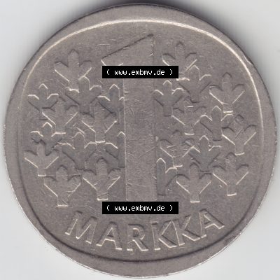 Münzen Finnland Umlaufmünze 1973, 1 Markka Finnland. Vorderseite der alten finnischen Umlaufmünze aus Finnland SUOMI zum katalogisieren und verwalten im Münzen-Katalog... Sammlung