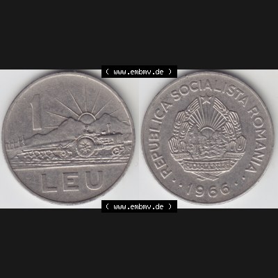 Münzen Rumänien Umlaufmünze 1966, 1 Leu, Bild mit horizontaler Vollansicht als Bildmaterial Sammlung