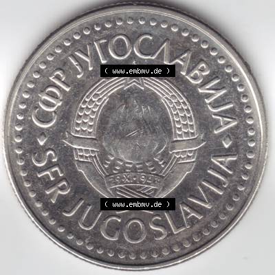 Münzen Jugoslawien Umlaufmünze 1985, 50 Dinara, Dinarjev, Bild mit Rückseite der Münze als Bildmaterial Sammlung