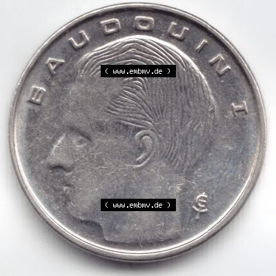 Münzen Belgien Umlaufmünze 1991. Vorderseite der alten belgischen Francs Umlaufmünze aus Belgien vor Einführung der Euromünzen in Belgien zum katalogisieren und verwalten... Sammlung