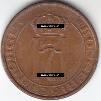 Münzen Norwegen Umlaufmünze 1941-1945 5 Öre 1941, Bild mit Rückseite der norwegischen Münze als Bildmaterial, des Bildes zur deiner Nutzung Sammlung
