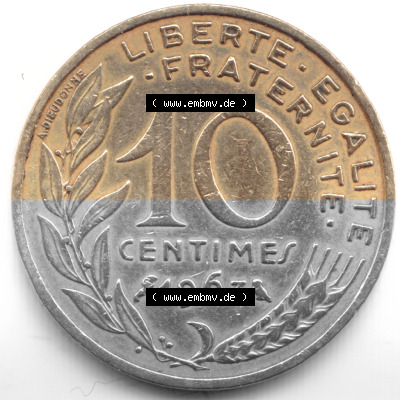 Umlaufmünze 10 Cmes - Centimes - Cent aus Frankreich in der Francs-Währung Sammlung
