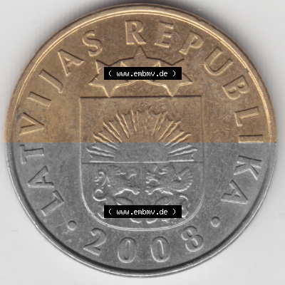 Münzen Lettland Umlaufmünze 2008, 10 Santimu Latvijas Lavitas, Bild mit Rückseite der Münze als Bildmaterial Sammlung