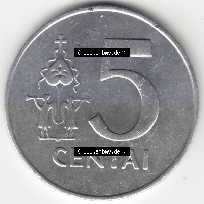 Münzen Litauen Umlaufmünze 1991, 5 Centai, Bild mit Vorderseite der Münze als Bildmaterial Sammlung