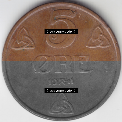 Münzen Norwegen Umlaufmünze 1941-1945 5 Öre 1941, Bild mit Vorderseite der Münze aus Norwegen als Bildmaterial, für dich... Sammlung