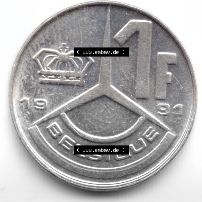 Münzen Belgien Umlaufmünze 1991, Bild mit Rückseite der Münze zum Download Sammlung