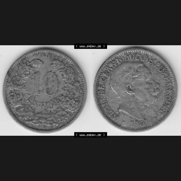 Grau bzw. s/w Münzen Luxemburg Umlaufmünze 1901-1901, 10 Centimes, Bild mit Vollansicht Sammlung Graustufen