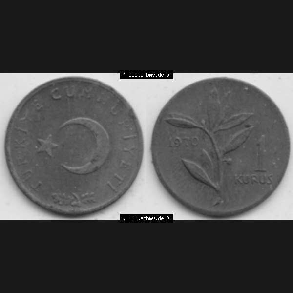 Grau bzw. s/w Münzen Türkei Umlaufmünze 1963-1974, 1 Kurus 1970, Bild mit Vollansicht als Bildmaterial Sammlung Graustufen