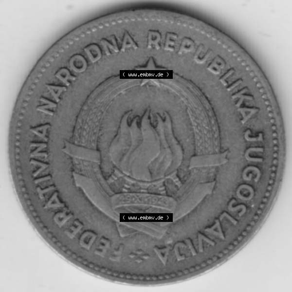 Grau bzw. s/w Münzen Jugoslawien Umlaufmünze 1955-1955, 50 Dinar 1955, Bild mit Vorderseite der Münze zum Download Sammlung Graustufen