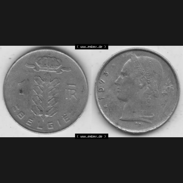 Grau bzw. s/w Münzen Belgien Umlaufmünze 1950-1988, 1 Francs-Franken 1973 Belgie. Vorderseite und Rückseite horizontal auf einen digitalen Bild der alten belgischen Francs Umlaufmünze... Sammlung Graustufen