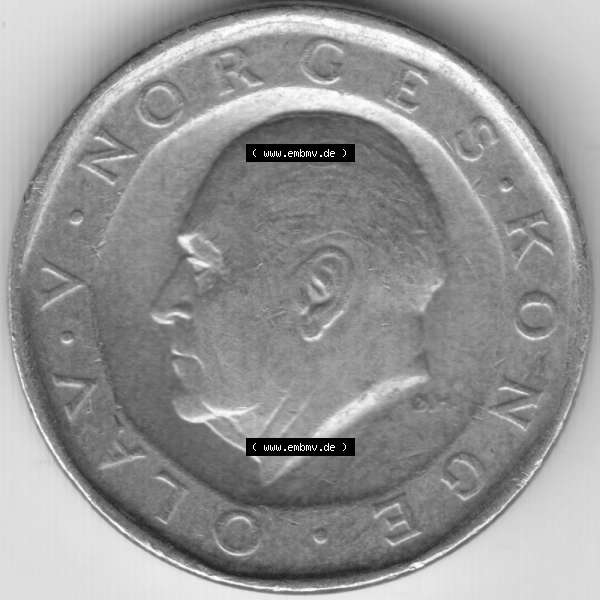 Grau bzw. s/w Münzen Norwegen Umlaufmünze 1983-1991, 10 Kronen 1986, Bild mit Vorderseite der Münze aus Norwegen als Bildmaterial, für dich selbst Sammlung Graustufen