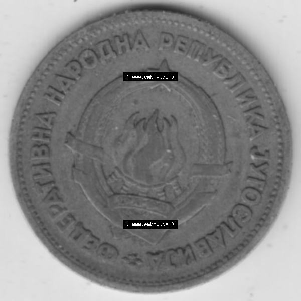 Grau bzw. s/w Münzen Jugoslawien Umlaufmünze 1955-1955, 20 Dinar, Bild mit Rückseite der Münze zum Download Sammlung Graustufen