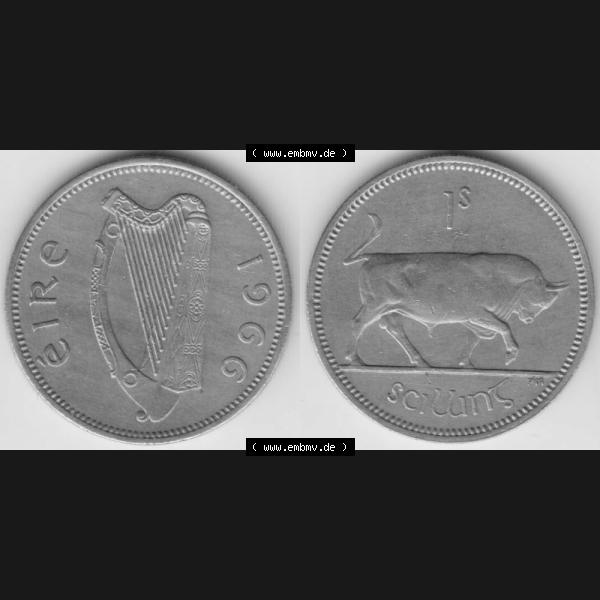 Grau bzw. s/w Münzen Irland Umlaufmünze 1951-1968, 1 Schilling 1966. Vorderseite und Rückseite horizontal auf einen digitalen Bild der alten irischen Umlaufmünze aus Irland in Irische... Sammlung Graustufen