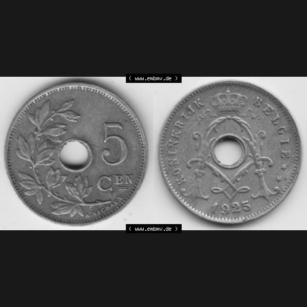 Grau bzw. s/w Münzen Belgien Umlaufmünze 1910-1931, 5 Cen, Centimes Koninkrijk Belgie. Vorderseite und Rückseite horizontal auf einen digitalen Bild der alten belgischen Francs Umlaufmünze... Sammlung Graustufen