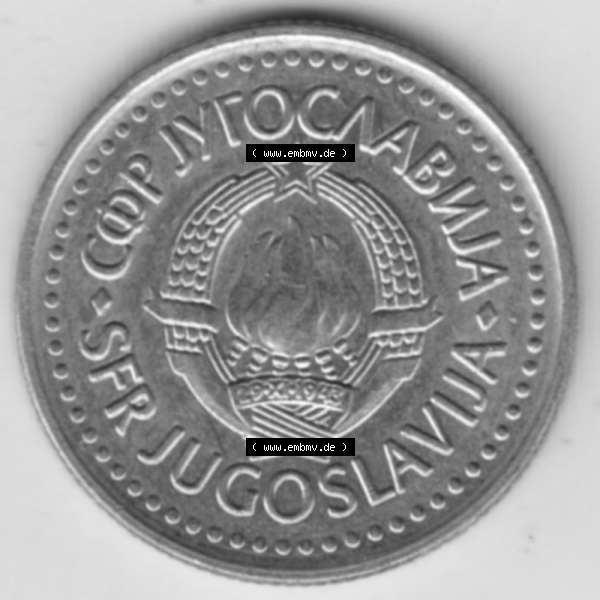 Grau bzw. s/w Münzen Jugoslawien Umlaufmünze 1982-1988, 10 Dinar 1986, Bild mit Vorderseite der Münze als Bildmaterial Sammlung Graustufen