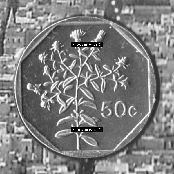Grau bzw. s/w Münzen Malta Umlaufmünze 1991-2007, 50 Cent 2007, Rückseite Sammlung Graustufen