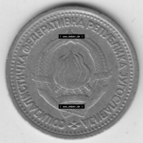 Grau bzw. s/w Münzen Jugoslawien Umlaufmünze 1965-1965, 1 Dinar 1965, Bild mit Vorderseite der Münze zum Download Sammlung Graustufen
