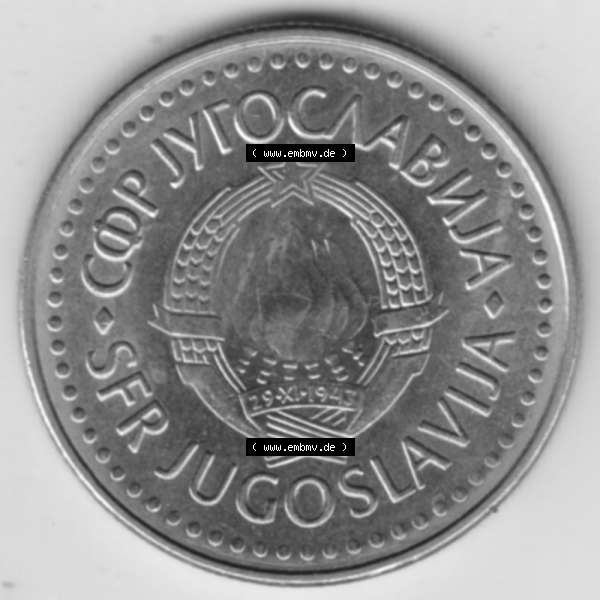 Grau bzw. s/w Münzen Jugoslawien Umlaufmünze 1985-1988, 50 Dinar 1986, Bild mit Vorderseite der Münze als Bildmaterial Sammlung Graustufen