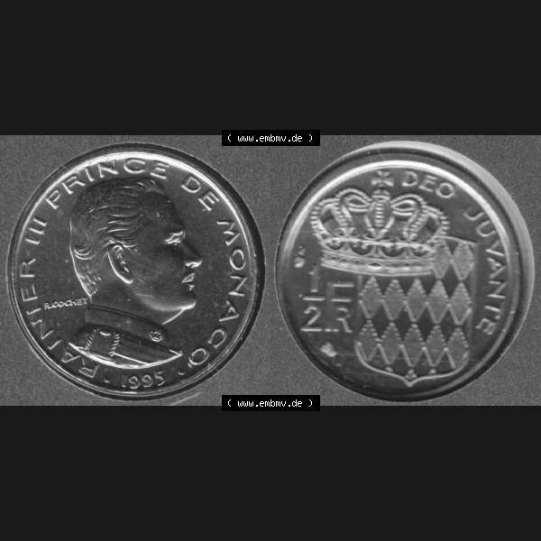 Grau bzw. s/w Münzen Monaco Umlaufmünze 1965-1995, 0.50 Fr, Franc, Franken Rainier III Prince de Monaco 1995 (3) Sammlung Graustufen