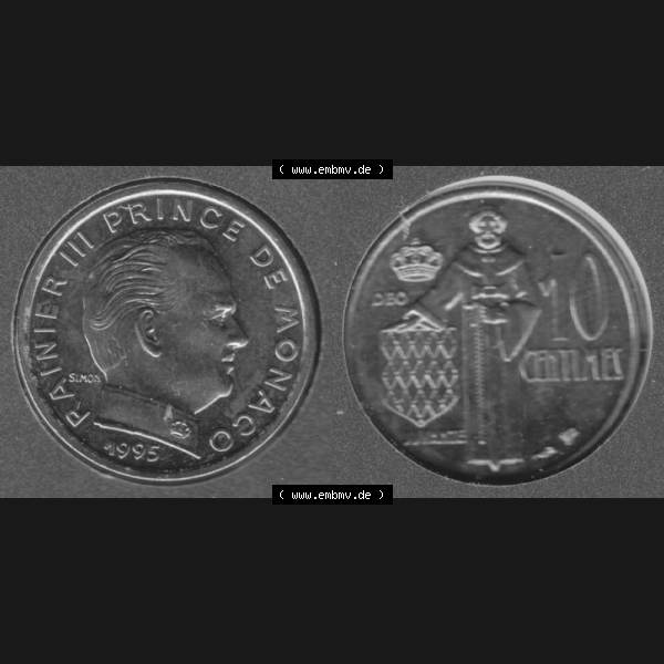 Grau bzw. s/w Münzen Monaco Umlaufmünze 1962-1995, 10 Centimes 1995 (3) Sammlung Graustufen