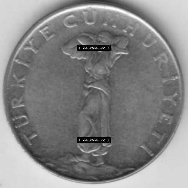 Grau bzw. s/w Münzen Türkei Umlaufmünze 1960-1966, 25 Kurus 1964. Vorderseite der Münze der Türkei als Bildmaterial für Sammler und Münzen-Webseiten hier im online Katalog... Sammlung Graustufen
