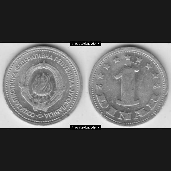 Grau bzw. s/w Münzen Jugoslawien Umlaufmünze 1963-1963, 1 Dinar 1963, Bild mit Vollansicht zum Download Sammlung Graustufen