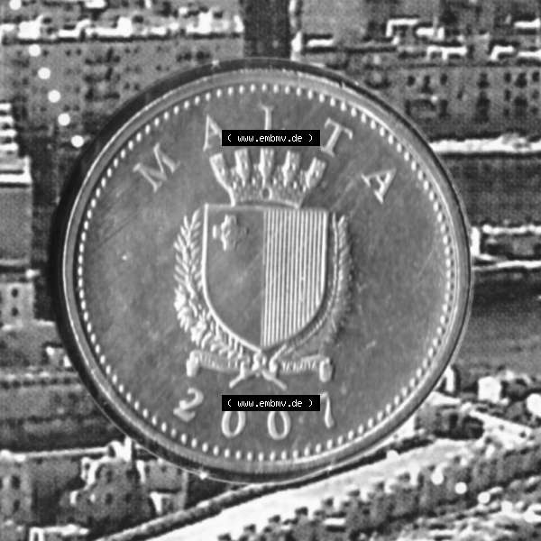 Grau bzw. s/w Münzen Malta Umlaufmünze 1991-2007, 25 Cent 2007, Vorderseite Sammlung Graustufen