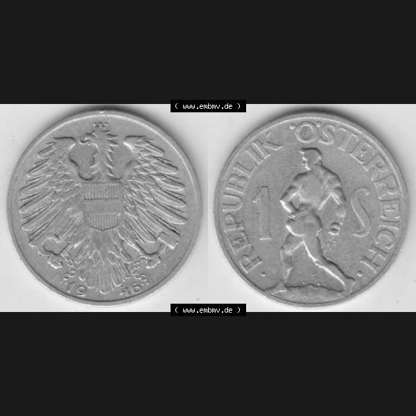 Grau bzw. s/w Münzen Österreich Umlaufmünze 1946-1957, 1 Schilling 1946 II., Münze aus Österreich mit Münzseiten Horizontal / Nebeneinander auf einen Bild für... Sammlung Graustufen