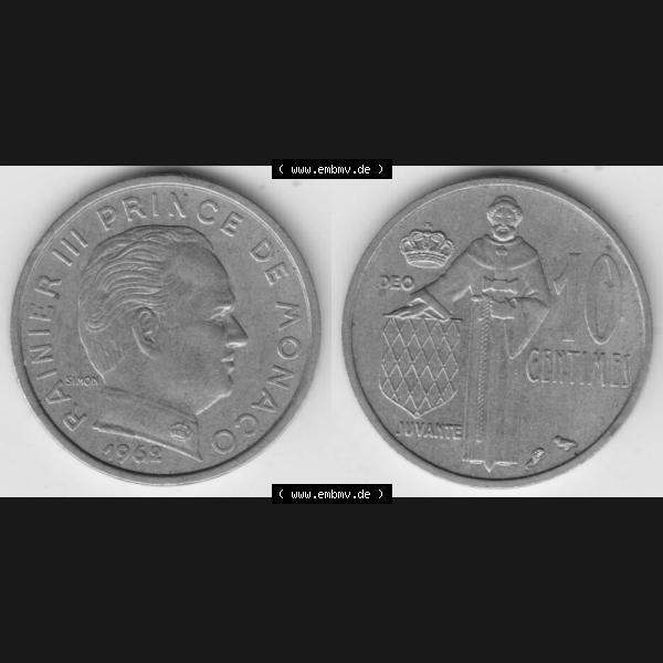 Grau bzw. s/w Münzen Monaco Umlaufmünze 1962-1995, 10 Centimes 1962 (3) Sammlung Graustufen