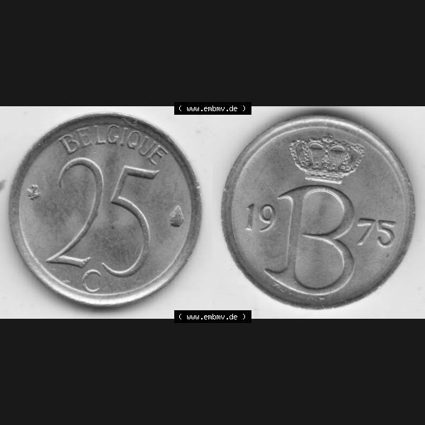 Grau bzw. s/w Münzen Belgien Umlaufmünze 1964-1975, 25 Centimes 1975 Belgique. Vorderseite und Rückseite horizontal auf einen digitalen Bild der alten belgischen Francs Umlaufmünze aus... Sammlung Graustufen