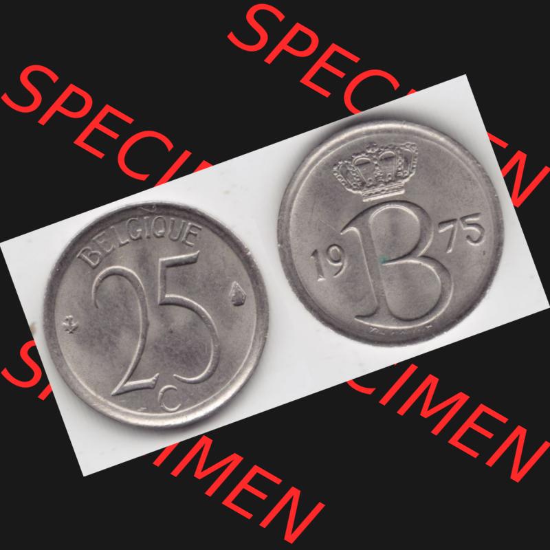 Münzen Belgien Umlaufmünze 1964-1975, 25 Centimes 1975 Belgique. Vorderseite und Rückseite horizontal auf einen digitalen Bild der alten belgischen Francs Umlaufmünze aus... Sammlung