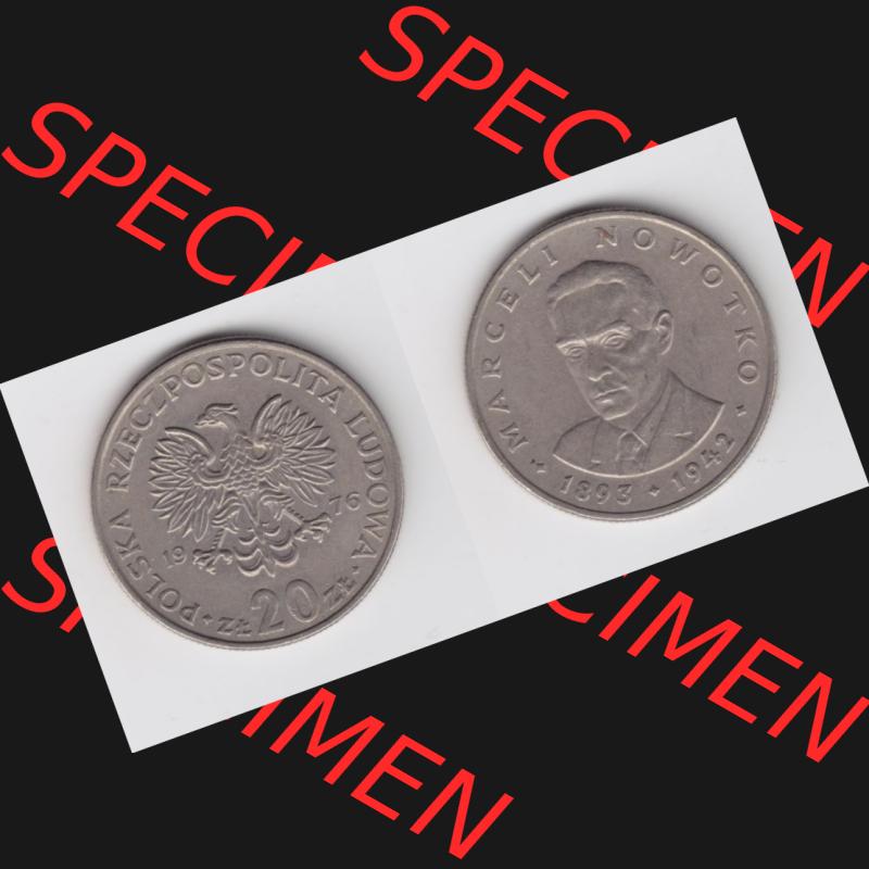 Münzen Polen Umlaufmünze 1974-1983, 20 Zlotych Marceli Nowotko 1976, Bild mit Vollansicht als Bildmaterial Sammlung