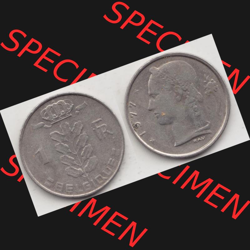 Münzen Belgien Umlaufmünze 1950-1988, 1 Francs-Franken 1977 Belgique. Vorderseite und Rückseite horizontal auf einen digitalen Bild der alten belgischen Francs Umlaufmünze... Sammlung