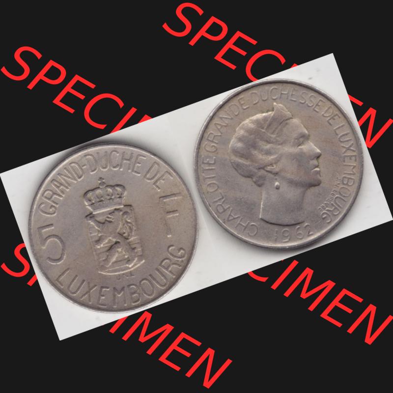Münzen Luxemburg Umlaufmünze 1962-1962, 5 Franken - Francs 1962, Bild mit Vollansicht Sammlung