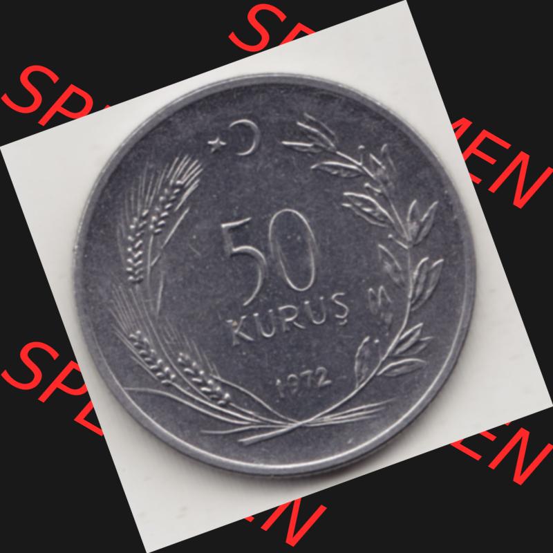 Münzen Türkei Umlaufmünze 1971-1979, 50 Kurus 1970. Rückseite der Münze der Türkei als Bildmaterial für Sammler und Münzen-Webseiten hier im online... Sammlung