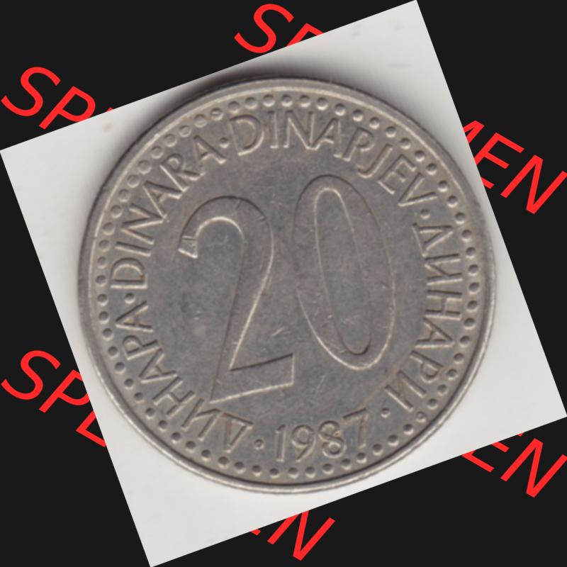 Münzen Jugoslawien Umlaufmünze 1985-1987, 20 Dinar 1987, Bild mit Rückseite der Münze als Bildmaterial Sammlung