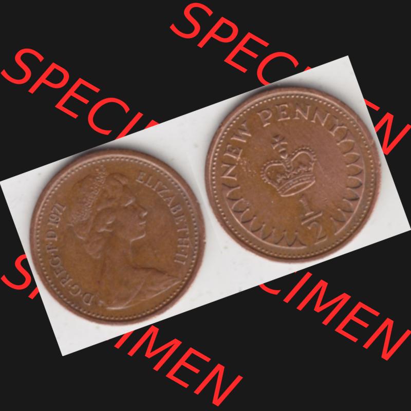 Münzen Großbritannien Umlaufmünze 1971-1981, 1/2 New Penny 1971. Vorderseite und Rückseite horizontal auf einen digitalen Bild der alten britischen Münze aus... Sammlung