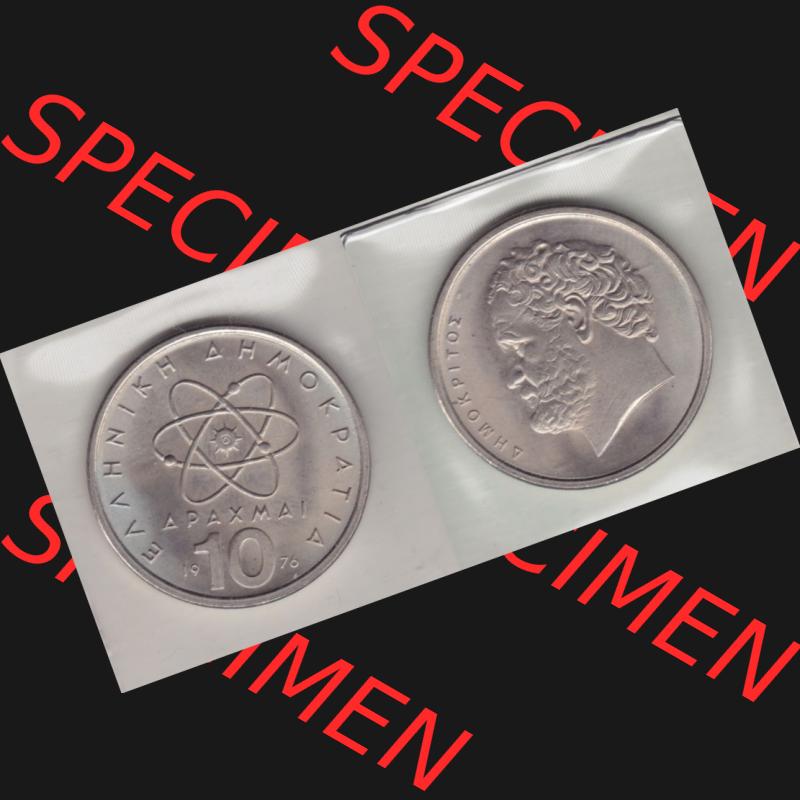 Münzen Griechenland Umlaufmünze 1976, 10 Drachmen. Vorderseite und Rückseite horizontal auf einen digitalen Bild der alten griechischen Umlaufmünze aus Griechenland in... Sammlung