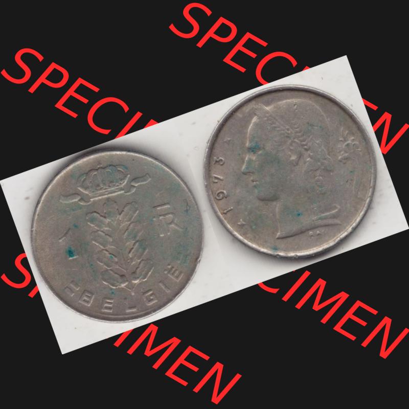 Münzen Belgien Umlaufmünze 1950-1988, 1 Francs-Franken 1973 Belgie. Vorderseite und Rückseite horizontal auf einen digitalen Bild der alten belgischen Francs Umlaufmünze... Sammlung