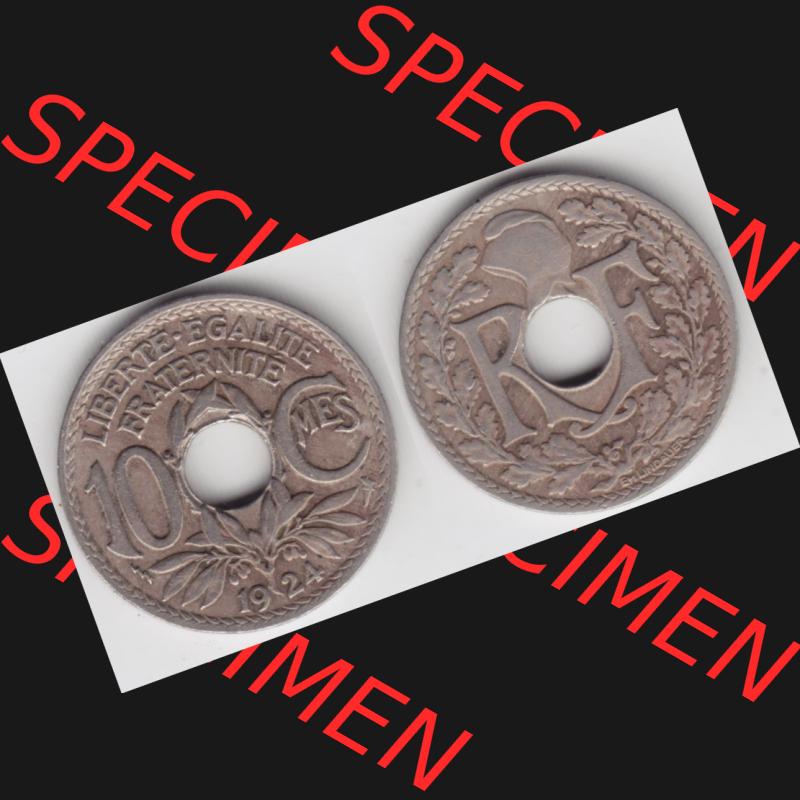 Münze Frankreich 1917-1938, 10 Centimes, Cent 1924. Vorderseite und Rückseite horizontal auf einen digitalen Bild der alten französischen Umlaufmünze 10 Cmes - Centimes... Sammlung