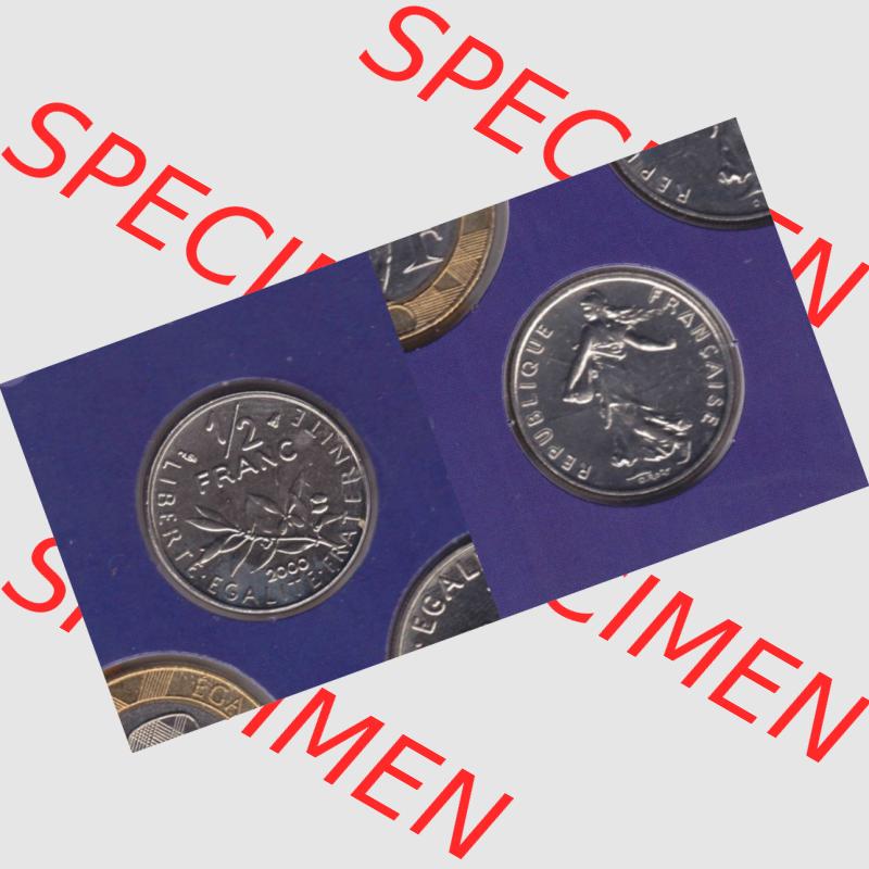 Münze Frankreich 2000, 0,50 Francs. Vorderseite und Rückseite horizontal auf einen digitalen Bild der alten französischen Umlaufmünze aus Frankreich in der Francs-Währung... Sammlung