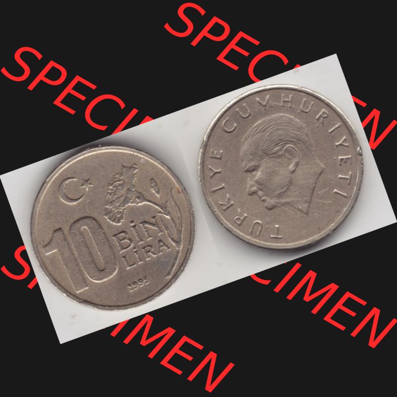 Münzen Türkei Umlaufmünze 1994-1997, 10 Bin Lira, 10000 Lire 1995. Vorderseite und Rückseite der Münze der Türkei auf einen Digitalen Bild, als Bildmaterial... Sammlung