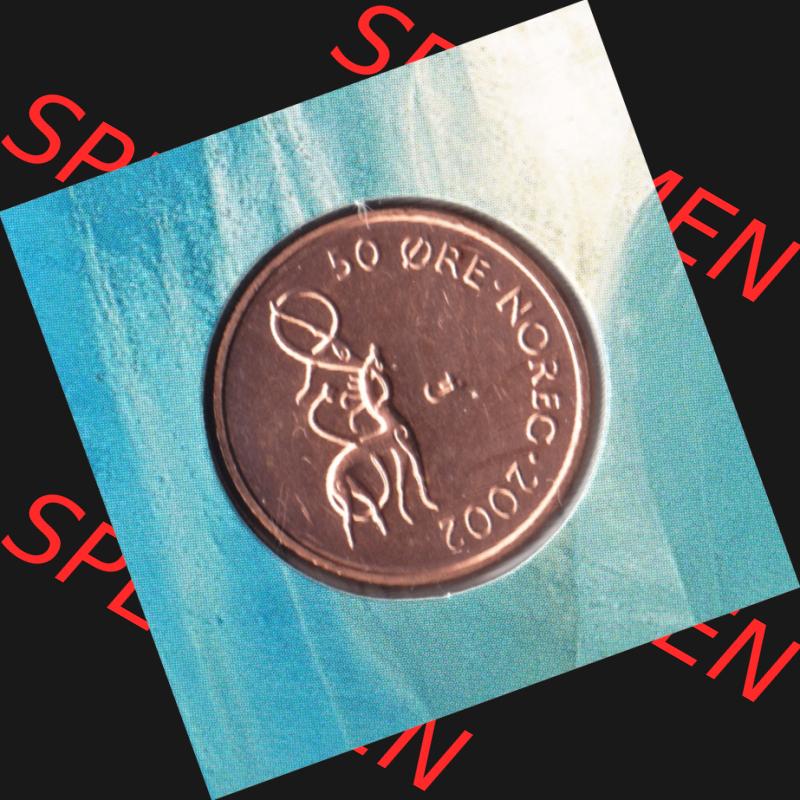 Münzen Norwegen Umlaufmünze 1986-2011, 50 Öre 2002, Bild mit Rückseite der norwegischen Münze als Bildmaterial, des Bildes zur deiner Nutzung Sammlung